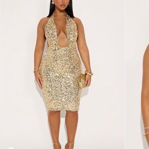 Fashion Nova Gold Sequin Midi Dress